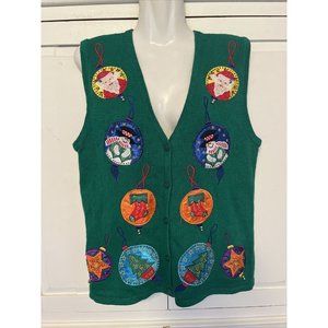 CHRISTMAS SWEATER VEST Ugly Party Green Small Woman